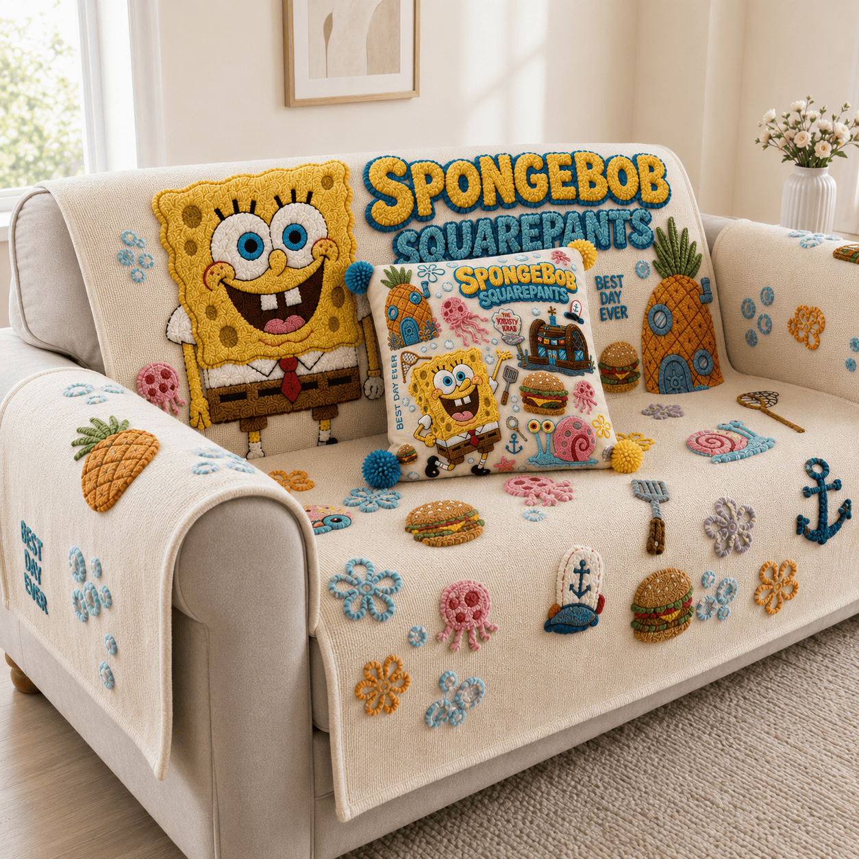 SBSP Tufted Sofa Cover & Pillow Set DNBN