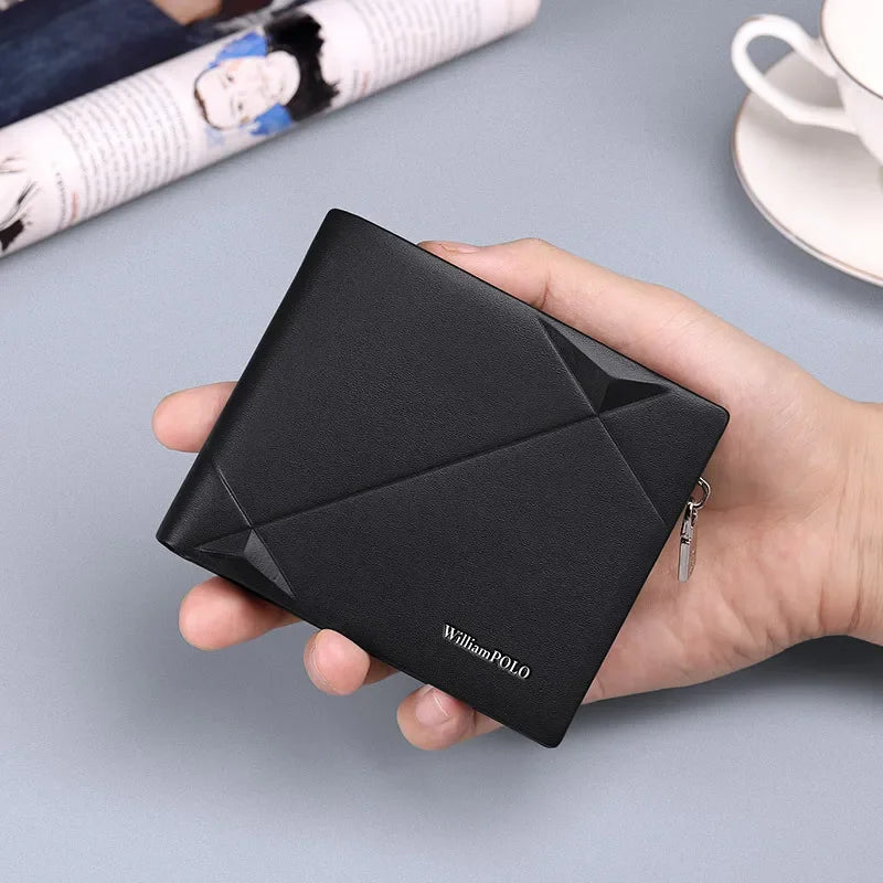 Paul King Men's Short Thin Leather Wallet Multi-Card Simple Business Money Clip Wallet Male Pure Color Artificial Leather Lining
