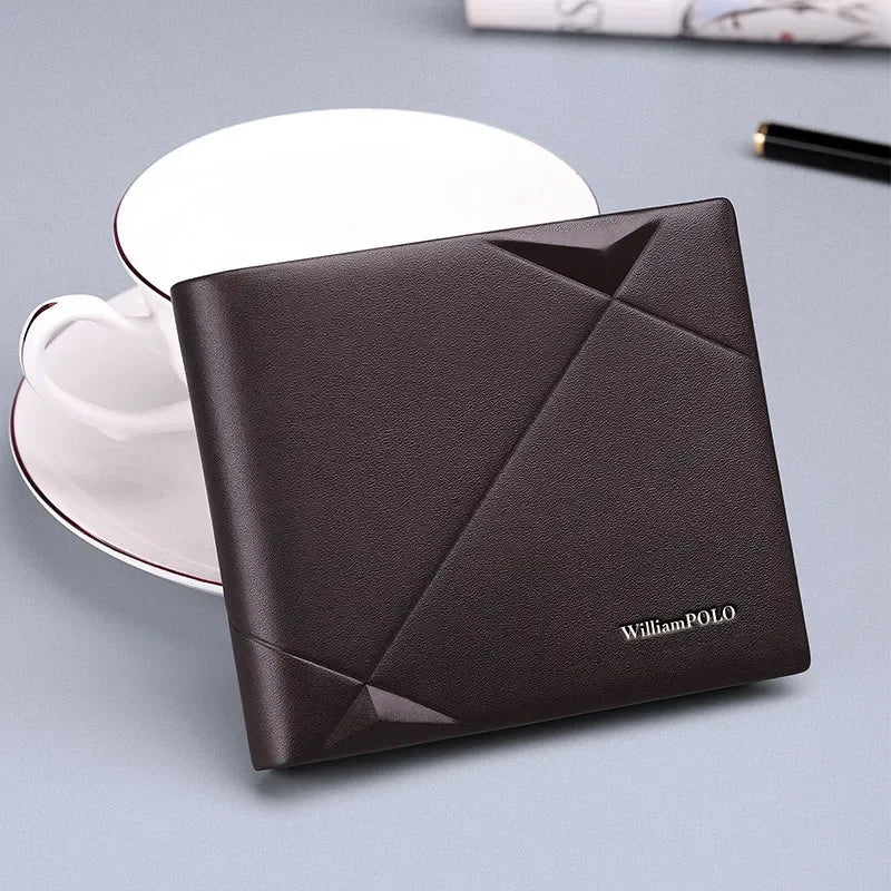 Paul King Men's Short Thin Leather Wallet Multi-Card Simple Business Money Clip Wallet Male Pure Color Artificial Leather Lining